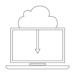 Minimalist cloud computing line icon representing data storage, technology, and digital services.