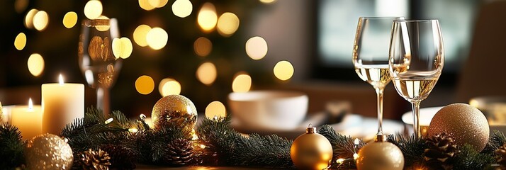 Festive Celebration with Champagne Bottle and Bokeh Effect - Holidays, Christmas, and New Year's Concepts