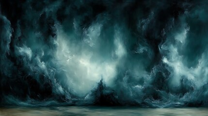 Fototapeta premium Dark teal waves crash over a mysterious land