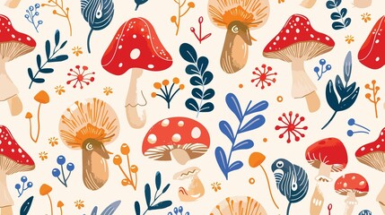 Digital Hand Drawn Abstract Seamless Pattern with Cute Elements