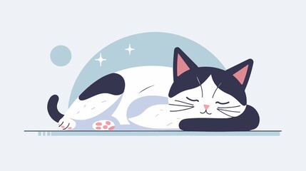 Fototapeta premium Cute Sleeping Cat Animal Flat Vector Illustration