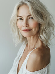 Fototapeta premium Portrait Photography, A graceful and sophisticated slow-aging beauty advertisement, an elegant 60-year-old skincare model