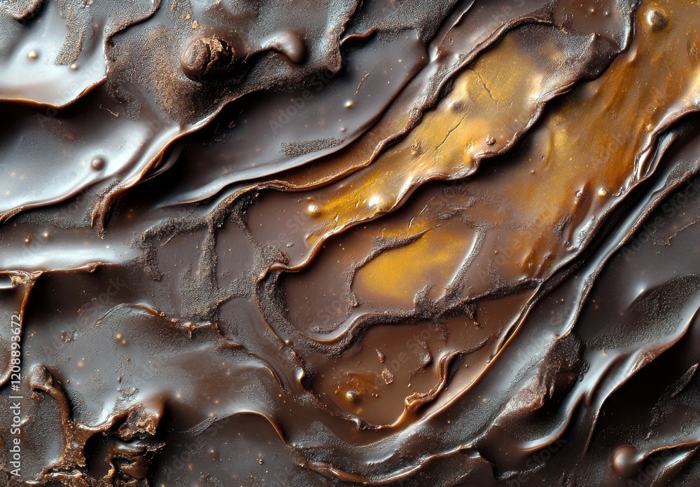 Poster rich and glossy chocolate surface design with fluid and textured patterns for culinary or artistic u