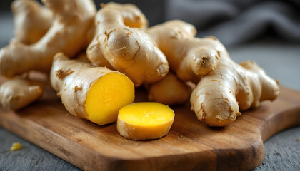 ginger root on wooden board
