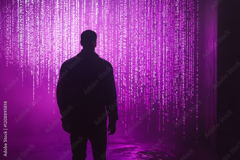 Poster binary code background, blue color, matrix, with lines creating a futuristic atmosphere, conveying a