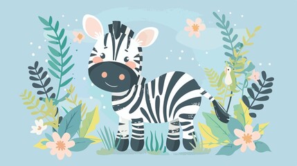 Cute Zebra Animal Flat Vector Illustration