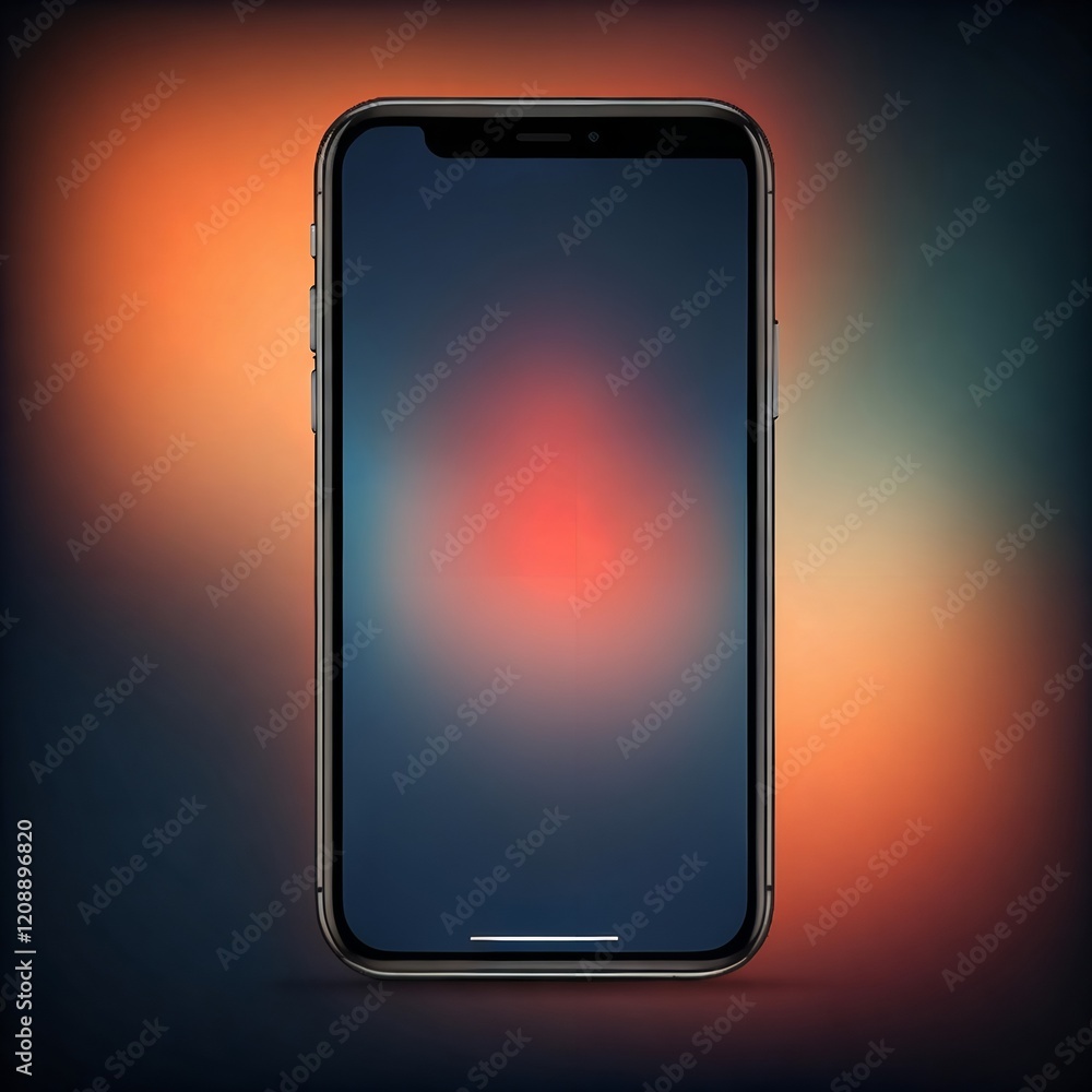 Poster smartphone with screen off centered on a gradient background shifting from orange to blue.