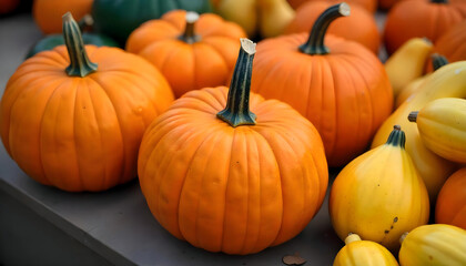 Obraz premium Fresh Orange Pumpkins Autumn Harvest Fall Vegetables