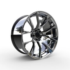 Obraz premium A shiny, modern alloy wheel showcasing a sleek design for automotive use. isolated on white background