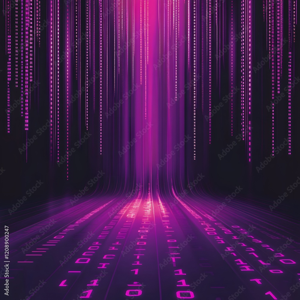 Poster binary code background, blue color, matrix, with lines creating a futuristic atmosphere, conveying a