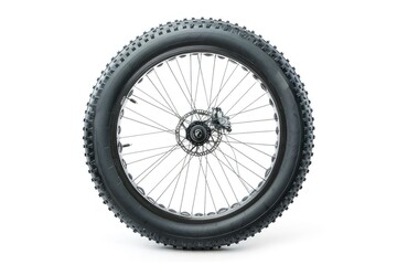 Fototapeta premium A close-up of a mountain bike tire showcasing its tread and wheel design. isolated on white background