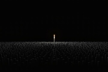 Single Lit Candle Surrounded by Unlit Candles