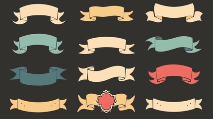 Elegant Decorative Ribbon Labels Flat Vector Illustration