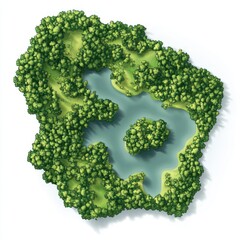 Aerial View of Lush Green Island with Winding Waterway