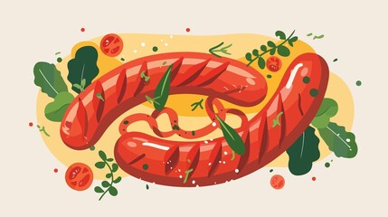 Delicious Sausage Food Flat Vector Illustration