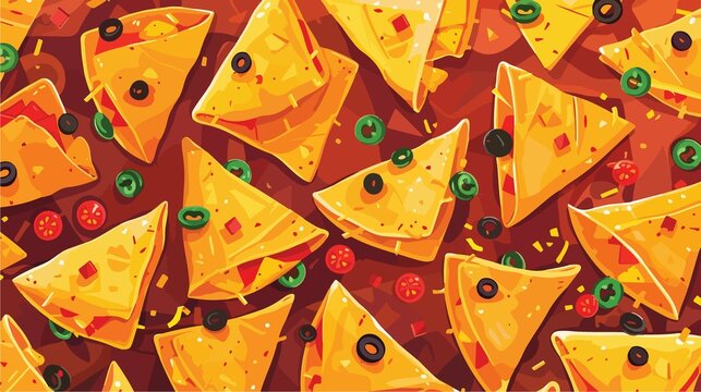 Delicious Mexican Nachos Pattern in Flat Vector Illustration