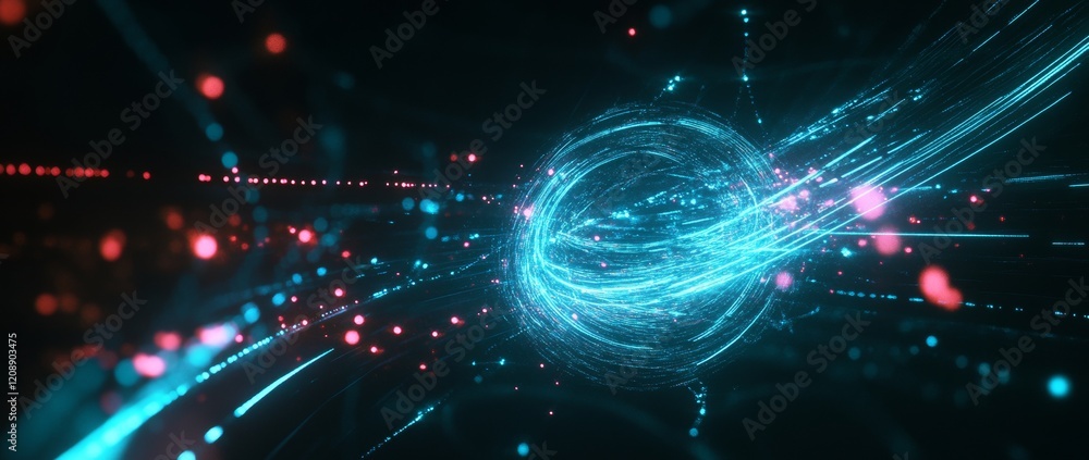 Poster futuristic digital vortex with neon colors creating a sense of speed and motion in a dark space envi