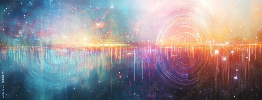 Poster colorful abstract digital pattern with lines and vibrant hues creating a sense of movement and energ