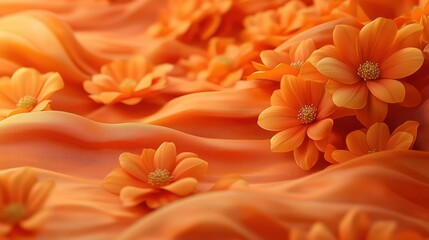 A vibrant scene of orange flowers resting on soft, flowing fabric, creating a warm ambiance.