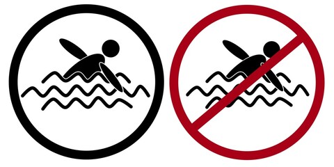 prohibition signs, no swimming symbol and swimming area symbol