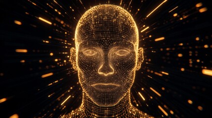 Digital human portrait virtual reality studio 3d visualization dark environment close-up futuristic concept