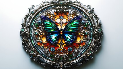 Ornate Jewel Encrusted Frame Featuring A Vibrant Butterfly