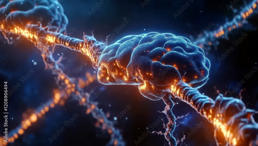 Poster intricate neural network with vibrant connections emphasizing brain activity and synaptic communicat
