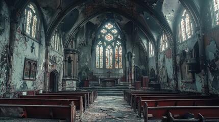 Abandoned church interior slung derelict forsaken outcast