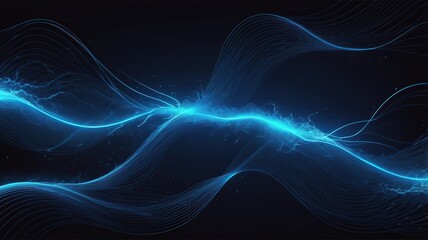 Electric abstract currents, vibrant blue lines zigzagging through a dark void.