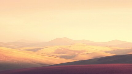 Fototapeta premium Serene sunset over rolling hills and field.