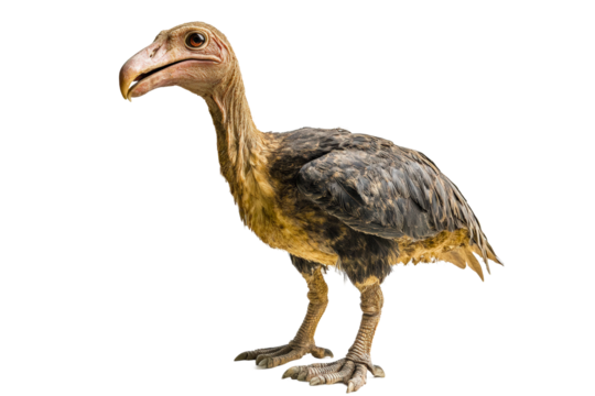 Large flightless bird standing on a plain surface with a detailed texture and natural colors isolated on transparent background
