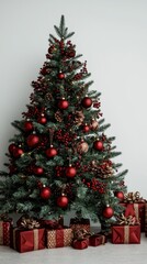 Festive Christmas Tree Decor  Red Ornaments  Gifts