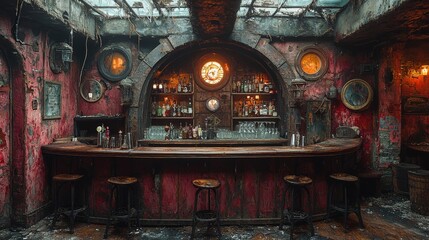 Obraz premium Abandoned bar pub interior slung derelict forsaken outcast