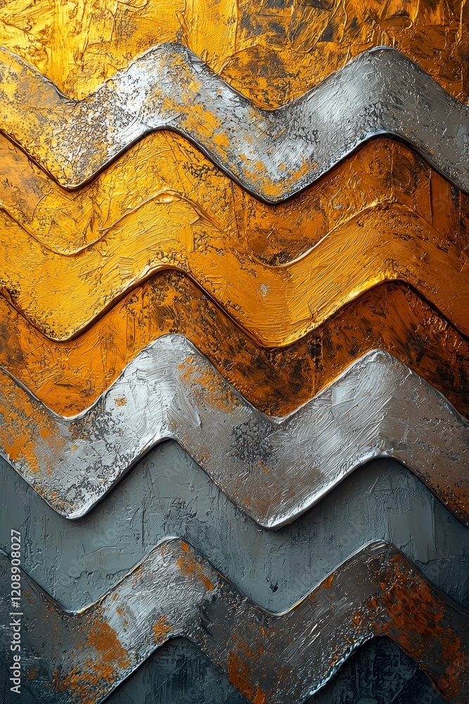 Poster textured wave patterns in metallic colors artistic surface abstract design studio environment close-
