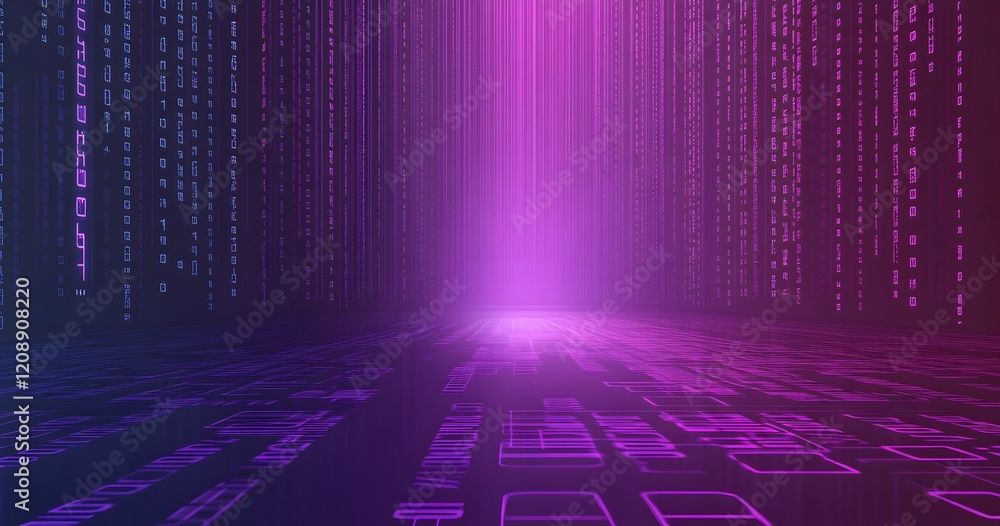 Poster binary code background, blue color, matrix, with lines creating a futuristic atmosphere, conveying a