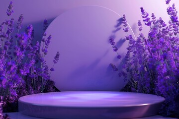Serene lavender scene with circular platform and soft purple tones