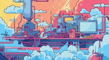 Professional Development Coding and Programming Cloud Flat Vector Illustration