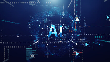 Obraz premium Technology Artificial intelligence concept. big data flow analysis, deep learning modern technologies concepts. Symbolizing advanced artificial intelligence and big data analysis. 