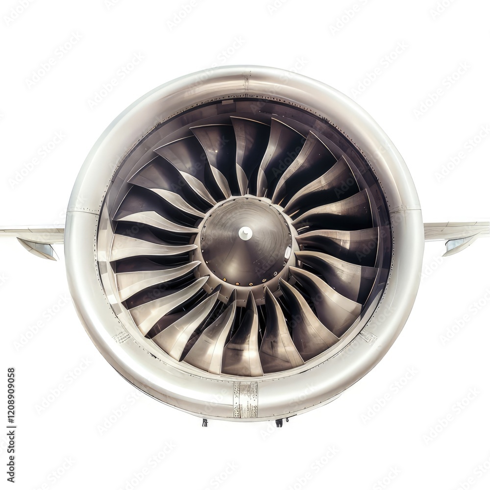 Aufkleber close-up view of a jet engine turbine, showcasing intricate design and engineering. isolated on whit