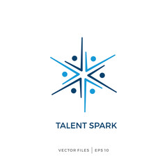 simple human and spark six pointed star logo design