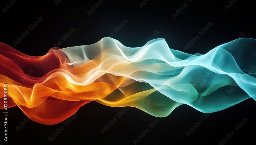 Poster colorful flowing waves of light on a dark background, abstract art creating a sense of movement and 