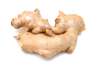 Fresh ginger root or rhizome isolated on white background cutout