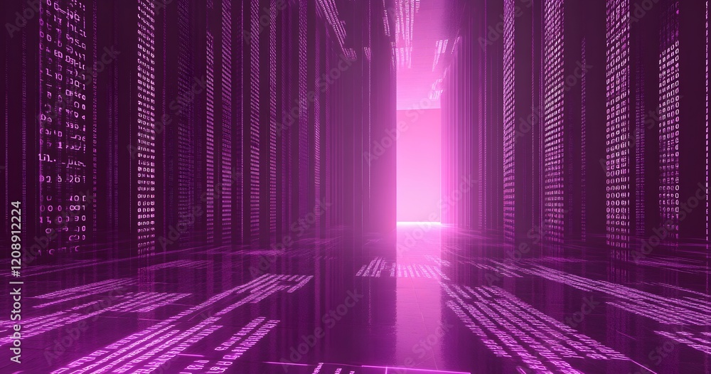 Poster binary code background, blue color, matrix, with lines creating a futuristic atmosphere, conveying a