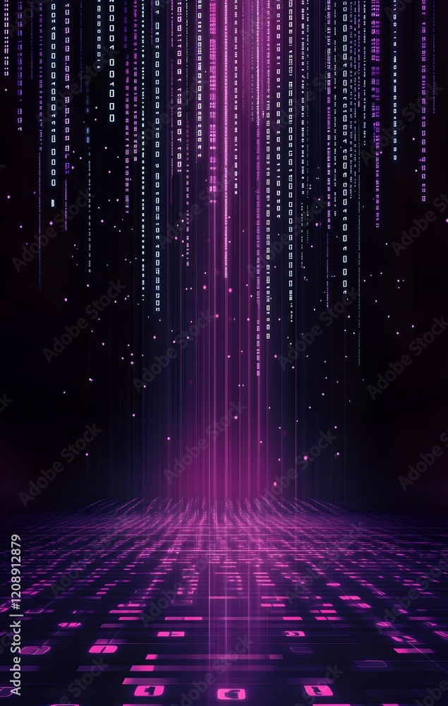 Poster binary code background, blue color, matrix, with lines creating a futuristic atmosphere, conveying a