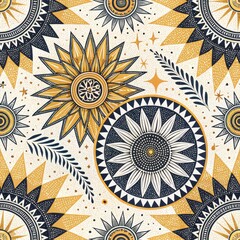 Fototapeta premium Celestial Sunflower Mandala Gold Navy and Cream Floral Pattern Design