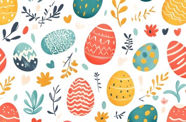 Colorful Easter Eggs and Floral Pattern Design