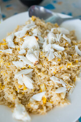 Delicious crab fried rice. Thai people like to eat is crab fried rice. Fried rice thai style Asia Thailand