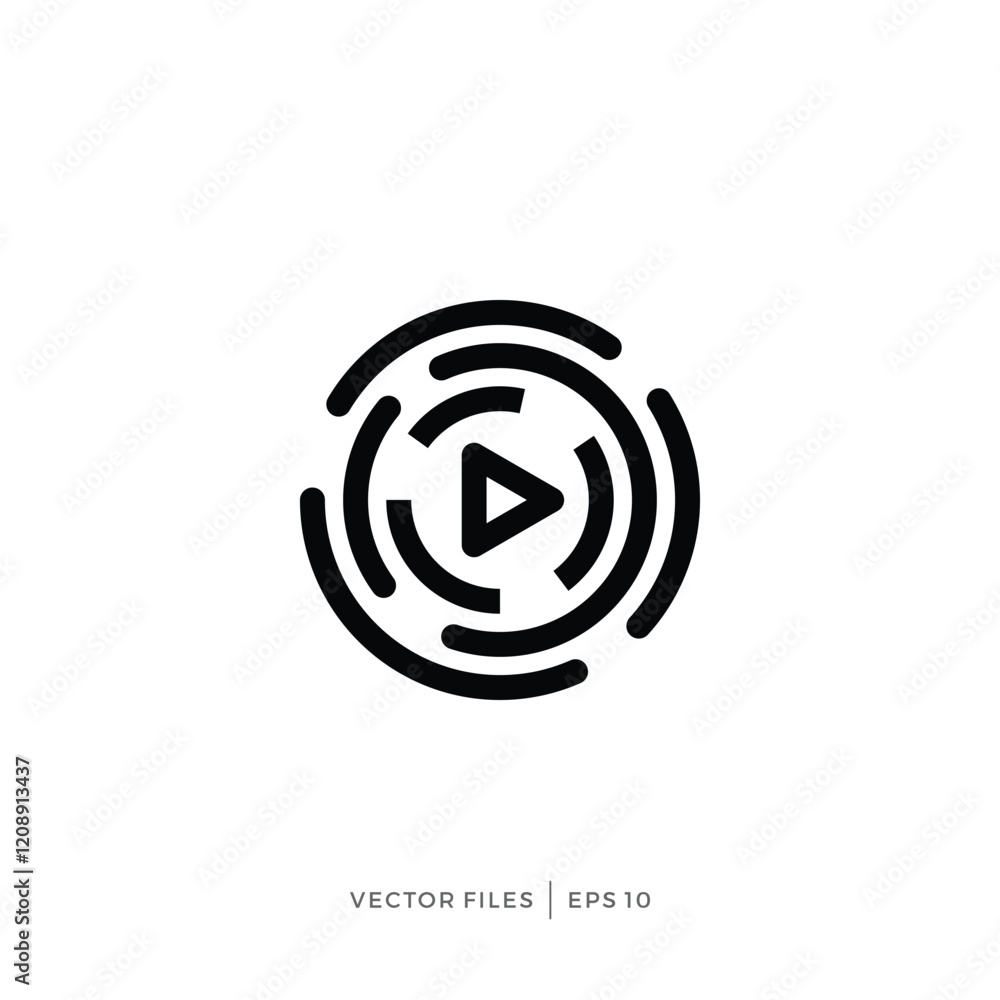 Poster simple circle networking logo design with play button in the middle