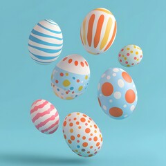 Obraz premium Decorated Easter eggs falling against a blue background