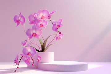 Fototapeta premium Elegant Pink Orchid Arrangement with Soft Background and Light Play